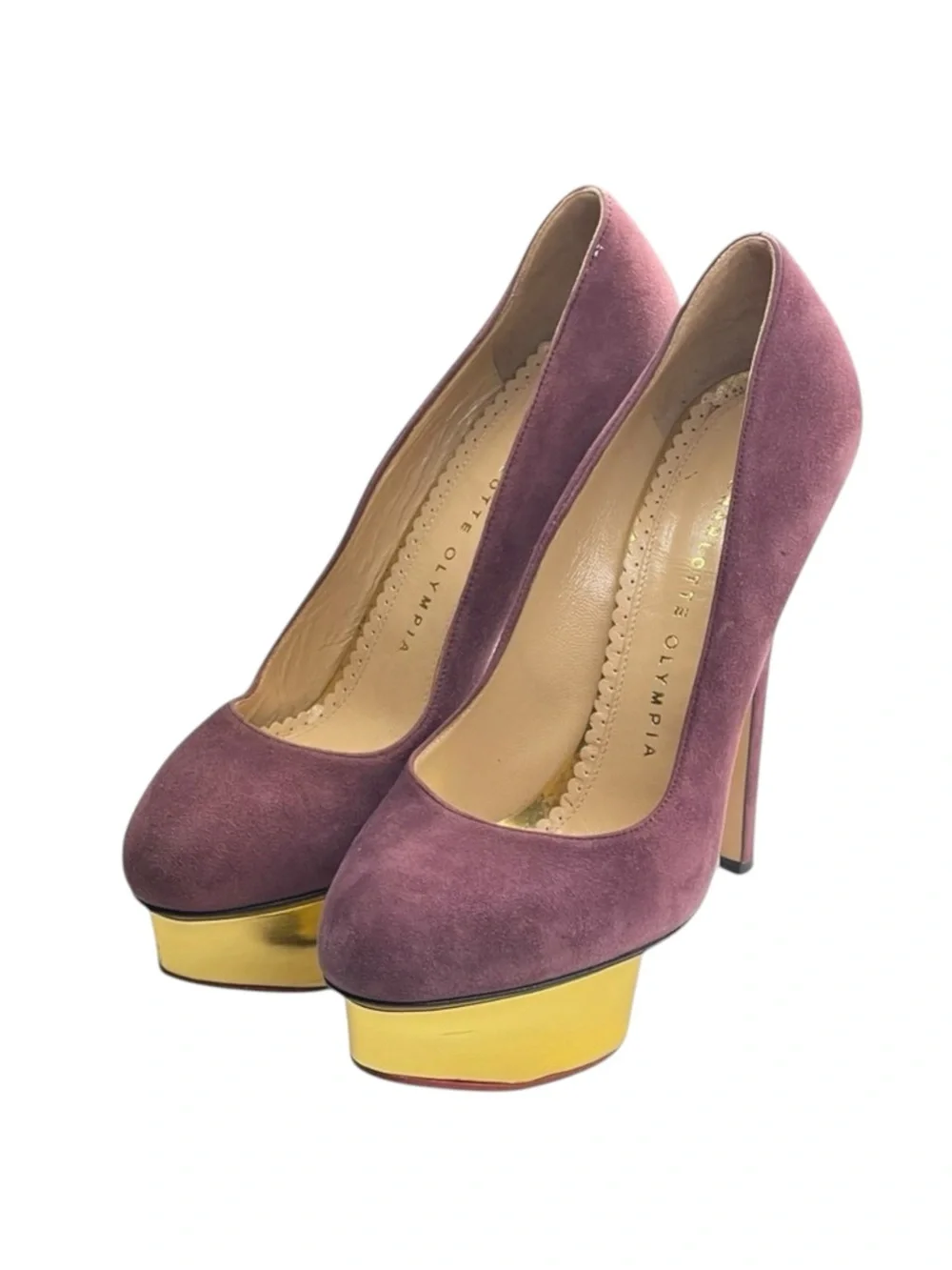 Charlotte Olympia 𒀭 Dolly Puttin On The Glitz Stiletto Platform Heels 𒀭Purple